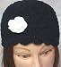 Hand Crocheted 100% Dark Navy Rayon Chenille and Gimp Skull Cap for Women and Teens Trimmed with White Velvet Flower