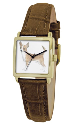 American Kennel Club Women's D1750S011 Chihuahuas Gold-Tone Brown Leather Watch