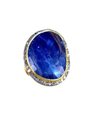 30.98 ctw Natural Blue Sapphire and 0.41 ctw Diamond Stud Pave Ring in 18K Yellow Gold and Sterling Silver