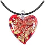 Antica Murrina Veneziana passione - Pendentif coeur en verre Murano Rouge, or et noir