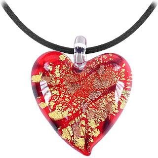 Antica Murrina Passione with Red color, Gold and Black Murano Glass Heart Pendant