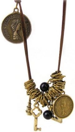 Simplifestyle Antique Retro Bronze Eiffel Tower Key Brass Ring Queen Pendand Necklace