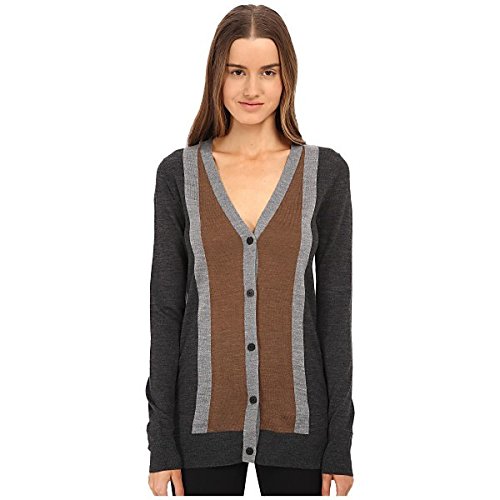 Vera Wang アウター ニット&セーター Merino Wool Cardigan w/ Stripes Charcoal/G [並行輸入品]