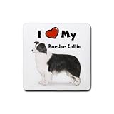 I Love My Border Collie Rubber Square Coaster (4 pack)