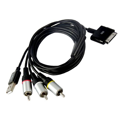 6Ft Black Composite AV Video/USB Cable for Apple iPod, iPhone, iPad