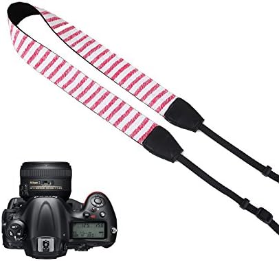 Pleter Fushia Diagonal Lines Strip Pattern Cotton Canvas Fabric Neck Shoulder Strap Camera Strap for DSLR, SLR, and Digital Camera, for Nikon, Canon, Samsung ETC 0742