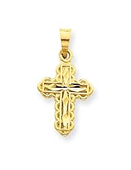 14k Gold Small Diamond-cut Cross Charm