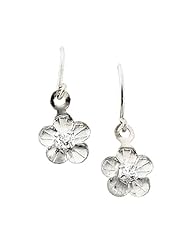 14K White Gold Cubic Zirconia Childrens Daisy Floral Earrings