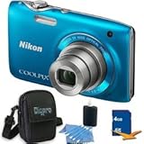 COOLPIX S3100 14MP Blue Compact Digital Camera 4GB Bundle