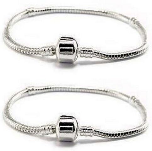Two (2) Silver Plated 7.5" Bead Bracelet with Round Barrel Clasp - Italian Style High Polish