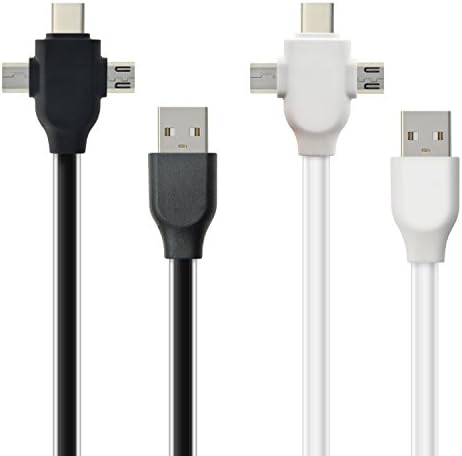 Type c 3 in 1 Cable, 2 pcs Ansfen 3 in 1 3ft(1m) all-purpose non-toxic environmental USB Charging Cables For Samsung S6,Google Nexus5X,12in MacBook,HTC(Micro USB,Mini USB,Type C) (3ft Black&White)