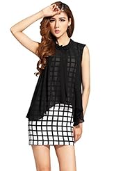 A-line Plaid Print  Fitted Sleeveless Tank Cocktail Above the Knee Chiffon/Polyester Evening Dress/Prom Dress/Party Dress/Mini Dress  With Pearls