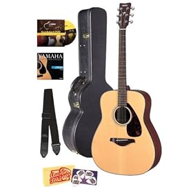 Yamaha FG700S Acoustic Guitar Bundle with Yamaha Hard case, DVD, Picks, Strap, and Strings, plus Austin Bazaar Pick Card and Polishing Cloth