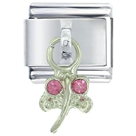 Dragonfly Pink Italian Charms Bracelet Link by Pugster