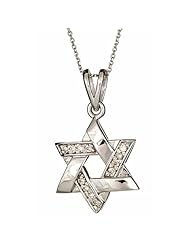 Diamond Star of David Pendant Necklace 16" 14K White Gold (0.18cttw, SI Clarity, G Color)
