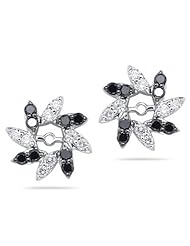 0.99 Cts Black & White Diamond Earring Jackets in 14K White Gold