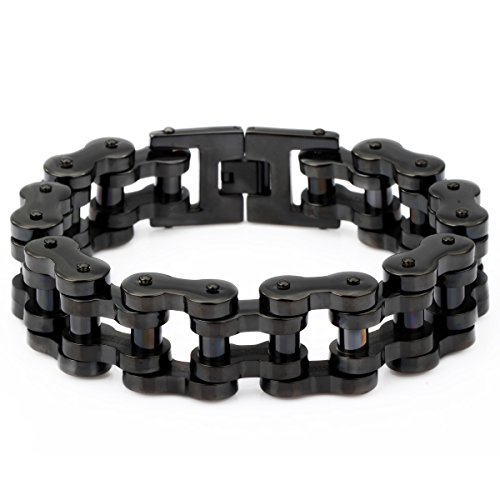 Trendsmax 23mm Heavy Mens Jewelry Black Tone 316L Stainless Steel Bracelet Motorcycle Biker Chain