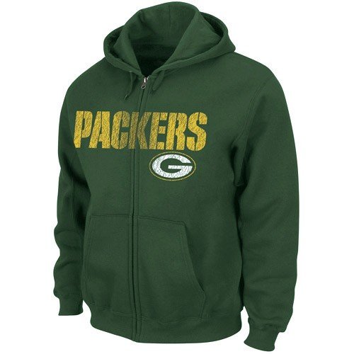 NFL Green Bay Packers Touchbck III Full Zip Jacket Adult Long Sleeved Fullzip Hooded Fleece, Dark Green, Large