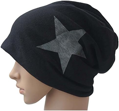 Unisex Thin Hip-hop Skull Cap Star Print Slouchy Kint Beanie Hat Black