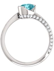 14K White Gold 7.00x5.00mm Oval Cut Blue Zircon and Diamond Ring -- LIFETIME WARRANTY