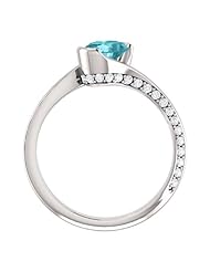 10K White Gold 7.00x5.00mm Oval Cut Blue Zircon and Diamond Ring -- LIFETIME WARRANTY