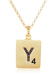 Scrabble 925 Yellow Gold Plated 0.03ct Diamond Initial Y Pendant Necklace, 18"