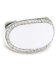 Giorgio Martello Sterling Silver and White Lacquer Cubic-Zirconia Convex Ring