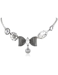 Betsey Johnson "Frontal Toggle Cluster" Mesh Bow and Crystal Necklace, 19"