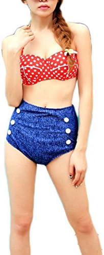 Selene Allure Women's High Waist Push up Bikini Red Polka Swimsuits Bathing Suit (M, Blue)