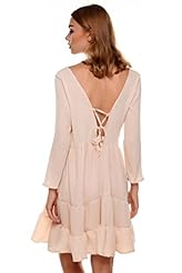 A-line Polyester Open-Back Tiered Long Sleeves Above the Knee Tunic 