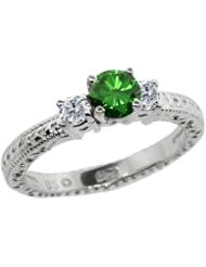0.79 Ct Round Green and G/H Diamond 18K White Gold 3-Stone Ring