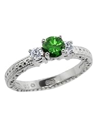 0.79 Ct Round Green and G/H Diamond 14K White Gold 3-Stone Ring