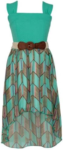 Just Kids Big Girls' Aztec Chevron Chiffon Hi-Low Dress Set 4 Jade