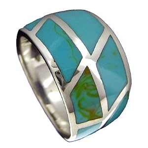 925 Sterling Silver Tapered Reconstituted Turquoise Ring--Hawaiian Silver Jewelry