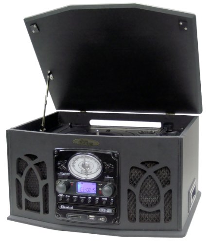 Pyle Home PTCDS7UIB Retro Vintage Turntable with CD/MP3/Casette/Radio/USB/SD, Aux-In and Vinyl-to-MP3 Encoding (Black)