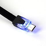 6.5 ft LED Light Up Braided Fabric Flat Micro USB Cable - Extra Long 2 meter (6.5 ft) Universal Charging and Data Sync Cord with Flat Tangle Free Noodle Ribbon style Knit, Blue LED Lighted Head Cable for Android/Windows Smartphones and Tablets (Samsung, Motorola, Microsoft, Nokia, HTC, Droid, Blackberry, ASUS, Google, Acer, HP, Galaxy)