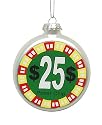 "$25" Casino Poker Chip Glass Christmas Ornament 3"
