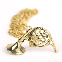 Vintage brass french horn pendant long chain necklace by 81stgeneration