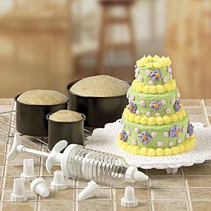 6PC MINI-TIERED CAKE PAN SET WITH DECORATING ACCESSORIES (TOTAL 14PC. SET) by 