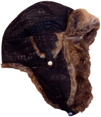 Urbanology Womens Black Shimmer Fur Trimmed Trapper Hat Aviator Cap Ear Flaps