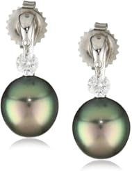 TARA Pearls "Dancing Diamond" 9X10mm Tahitian with 18 Karat White Gold Earrings