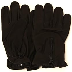Men's Leather Light Thin Driving Biker Zipper Gloves, Medium