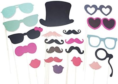 ETSYG 20pcs DIY Wedding Props on a Stick Photo Hat Handlebar Mustache Lip Bow Tie Glasses Birthday Party