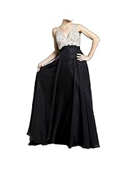 V-neck Beaded Fitted  Chiffon Prom Dress  With Rhinestones