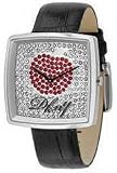 DKNY Womens Essentials Gem Apple Crystals Encrusted Dial Black Leather Watch NY4240