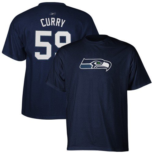 Reebok Seattle Seahawks #59 Aaron Curry Navy Blue Scrimmage Gear T-shirt (X-Large)