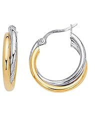 14K 2 Tone Gold Round Tube Double Hoop Earrings (24 x 24 mm)