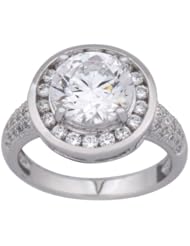 Sterling Silver Simulated Diamond Round Ring, Size 7