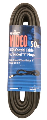 Leviton C6851-50E RG6 Coax Cable, Nickel Plated, 50-Feet, Black