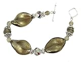 Bracelet - B6 - Handmade Murano Glass & Fire-Polished Beads - Lg Twists - Toggle Closure ~ Smoky Quartz (Dk Gray / Grey)
